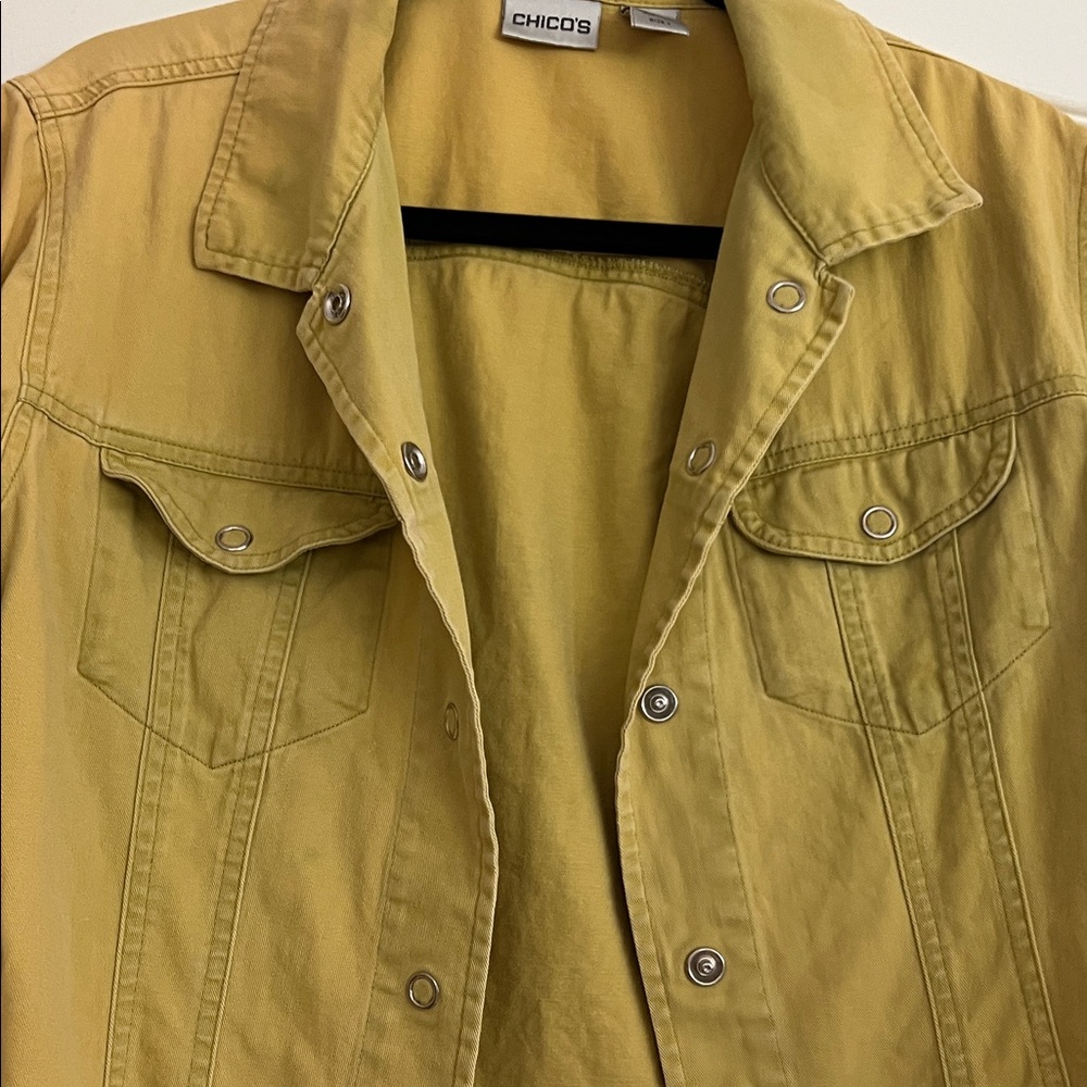 Chico's Mustard Yellow Women's Denim Western Snap Shirt L - Picture 6 of 6